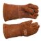 Welding glove with straight and reinforced thumb for better handling of MIG guns made of shoulder-cow-split leather